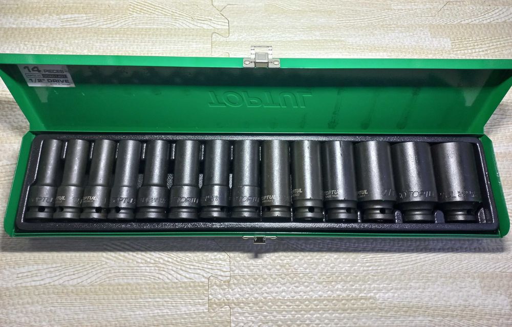 Набір довгих ударних головок 1/2" 10-32мм 14шт 6-гранні Toptul Топтул