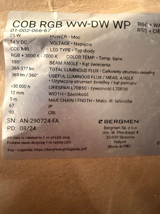 Taśma LED (5 m) RGB ww-dw wp - BERGMEN