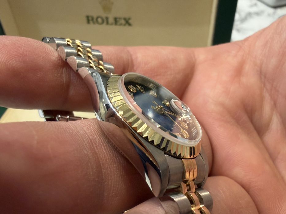 Rolex Datejust 26 mm stal/złoto piękna niebieska tarcza z diamentami