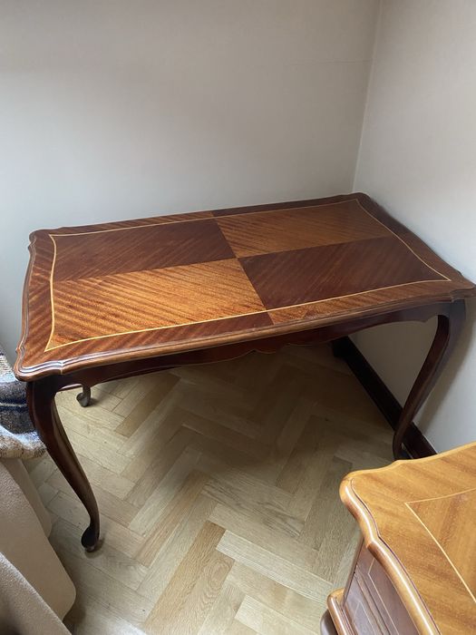 Stylowy Stół stolik biurko gięte nogi fornir