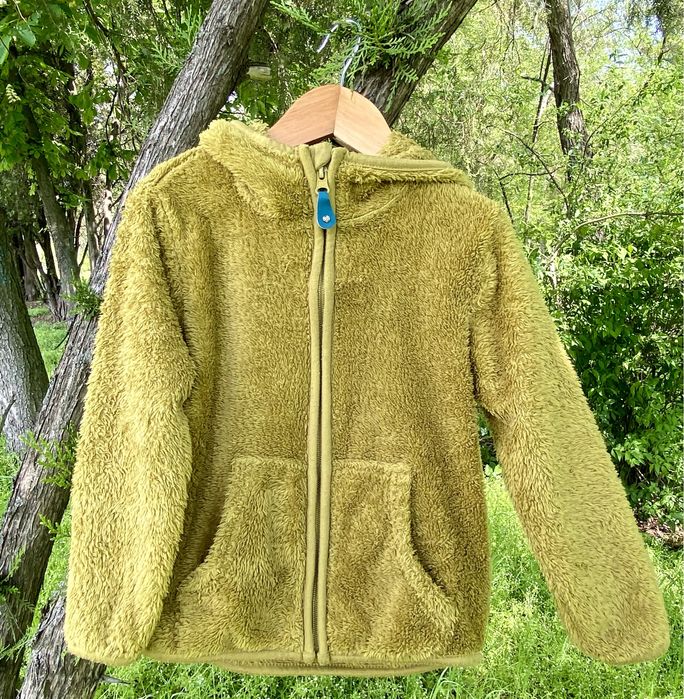 Плюшева кофта трав’яного кольору з капюшоном, 116 см, 5-6 років