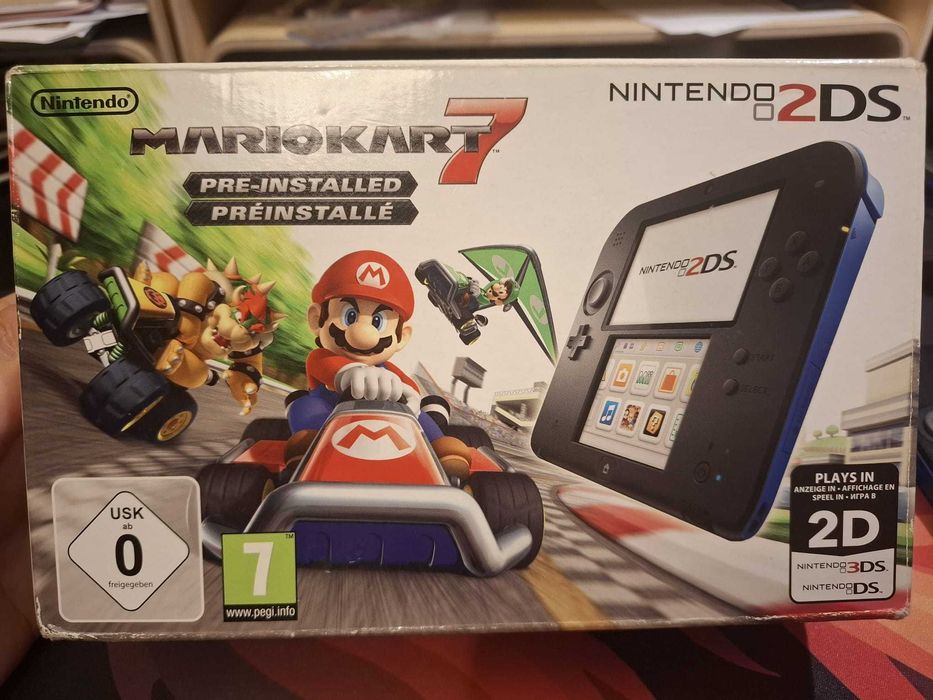 nintendo 2ds mariokart 7 com caixa, encartes e jogo de origem