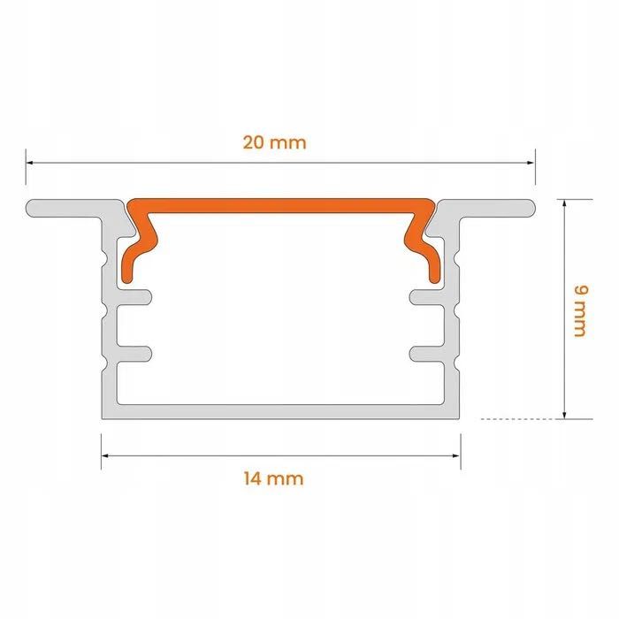 Profil aluminiowy do taśm LED anodowany wpuszczany frez mleczny klosz
