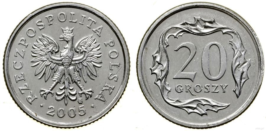 20 groszy 2005 rok aluminium .nakład monety nieznany ,menniczy stan