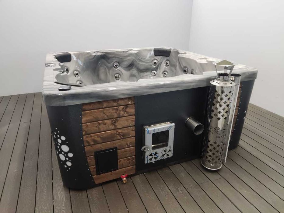 Kwadratowe Balie ogrodowe z piecem na drewno, jacuzzi ogrodowe, TANIO