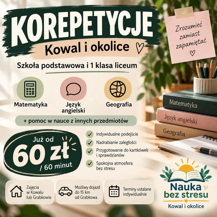 Korepetycje i pomoc w nauce – Kowal, Grabkowo i okolice