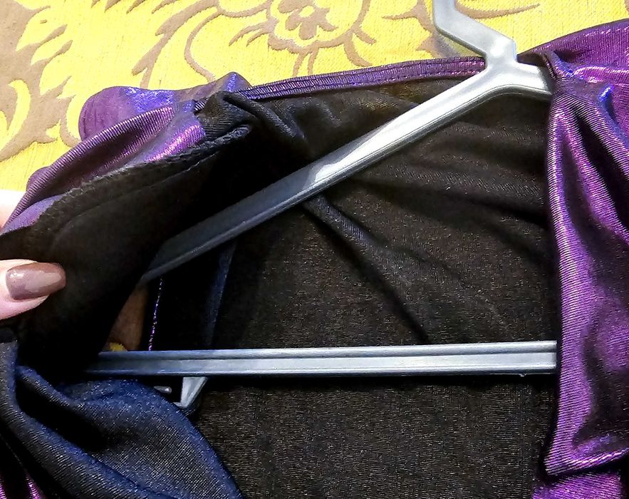 Vestido gala racha decote grego roxo púrpura brilhante usado uma vez