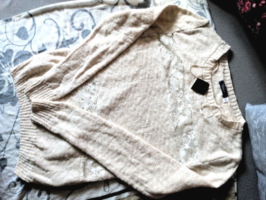 100% BAWEŁNA! sweter sweterek Jessica C&A. Wstawki koronkowe. Na S, xs
