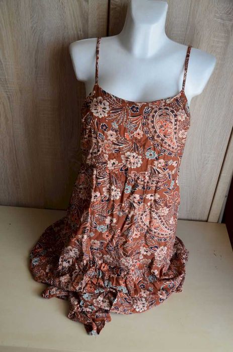 Sukienka na ramiączkach brązowa boho paisley letnia 38 40 M L 42