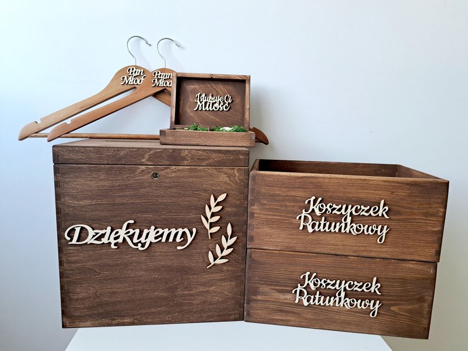 Duże pudełko na koperty zamykane koszyczki ratunkowe wieszaki ślubne