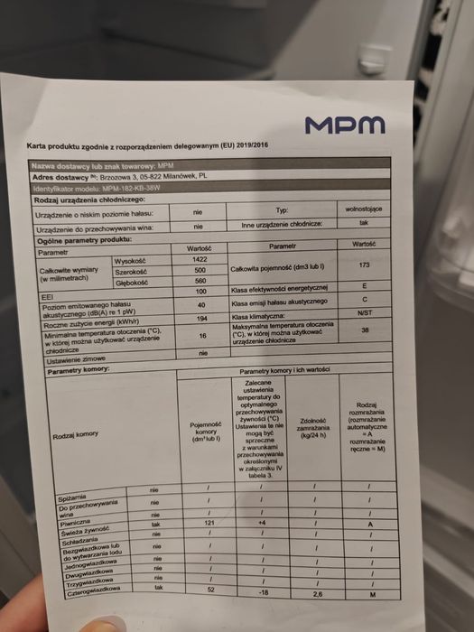 Lodówka nowa MPM