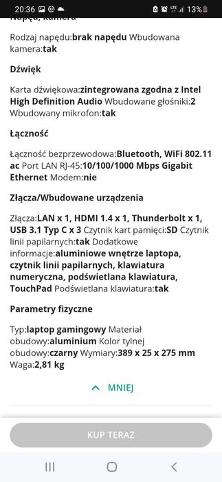 Laptop gamingowy Dell 4K