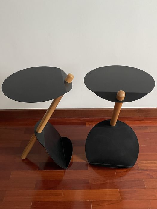 Par Mesas de Cabeceira Metal e Madeira L’Nera