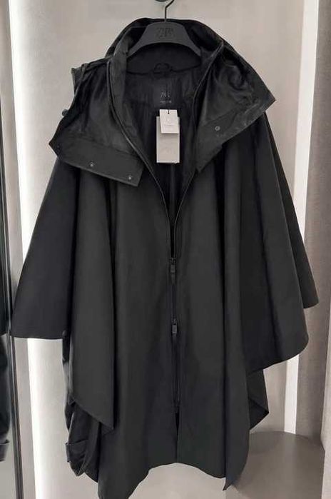 Trencz pelerynowy płaszcz ZARA ZW hydrofobowy przeciwdeszczowy peleryna water repellent cape trench coat