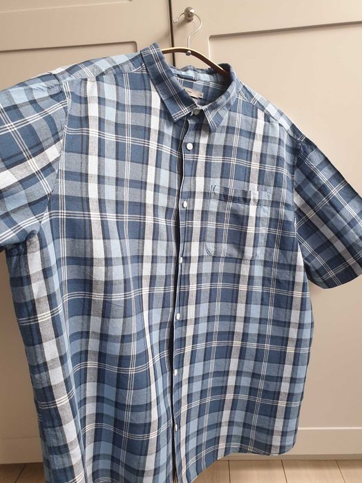 Koszula lniana w niebieską kratę 2XL XXL TU