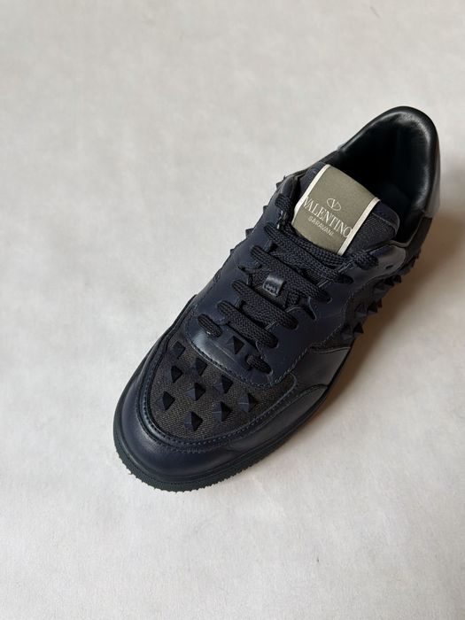 Valentino Rockstud Basket Low Leather/Denim Sneakers Shoes кроссовки кеды сникерсы с шипами валентино