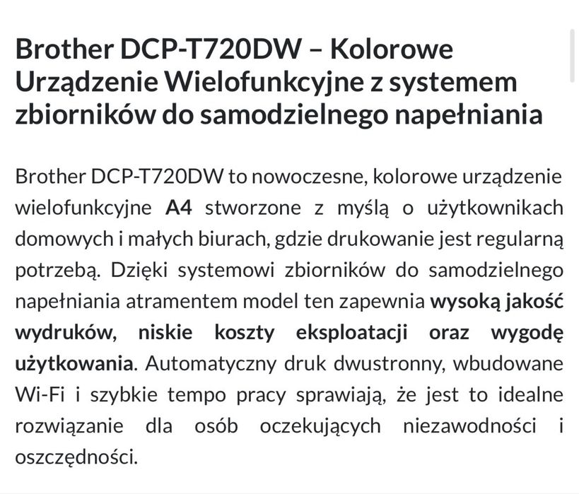 Superwydajna Drukarka Brother DCP -T720DW