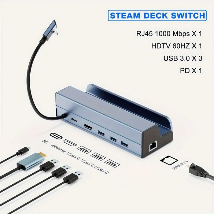 Док-станція Daguaika 6в1 Steam Deck/ROG HDMI/Ethernet/USB 3/USB-C 90W