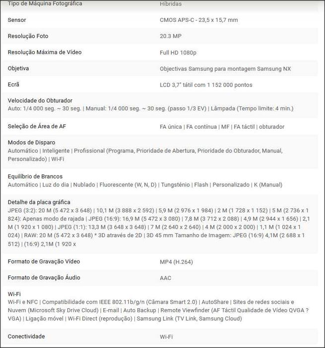 Máquina fotográfica Samsung NX2000 - Excelente