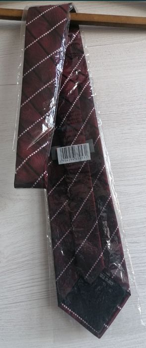 Elegancki krawat męski długi Verdena burgundowy w skosy Nowy