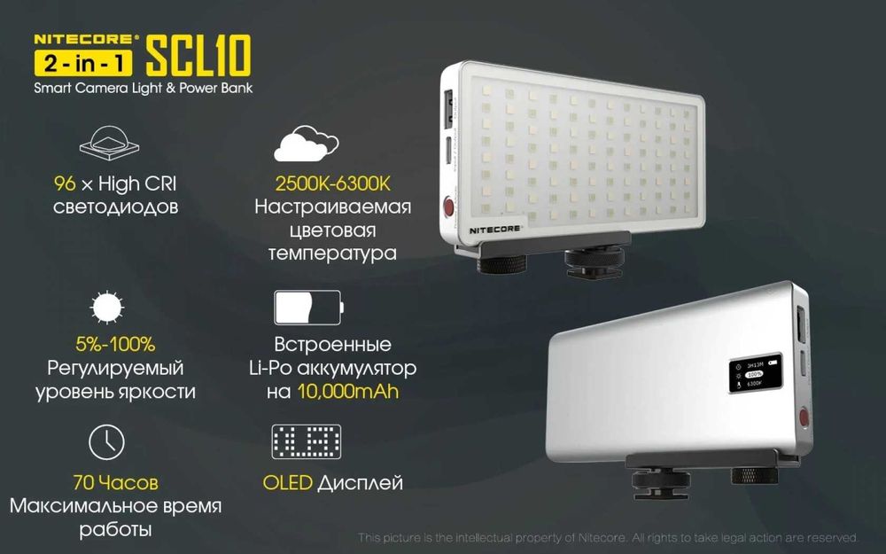 LED-лампа Nitecore SCL10 с функцией павербанк 10000 мАч 12Вт 800 Люмен