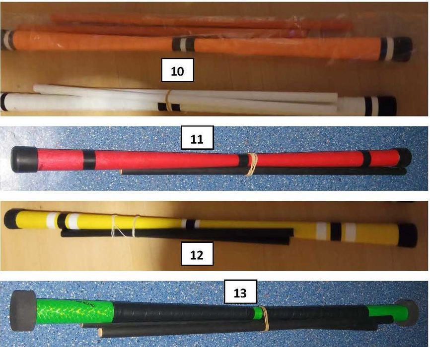 Material Circense: Andas; Bolas equil; Aros; Devil Stick; Bolas malab.