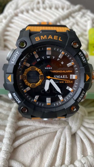 Zegarek pomarańczowy Smael analogowo cyfrowy sportowy wojskowy WR50