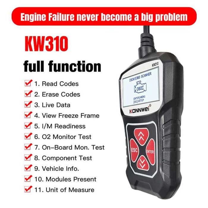 Сканер Обд OBD2 Автосканер Konnwei KW310 для діагностики