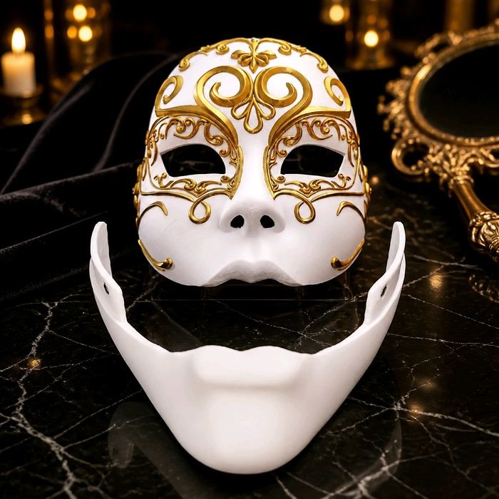 Luksusowa Maska Wenecka - Biało-złota. Bal Maskowy Karnawał Halloween