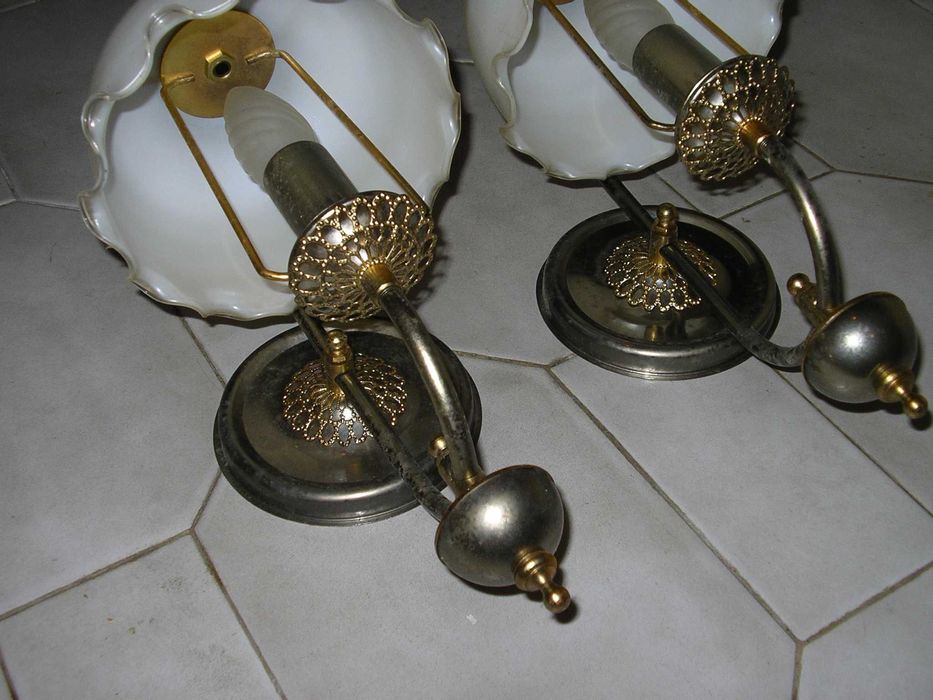 Apliques em Latão e Vidro e Plafonnier
