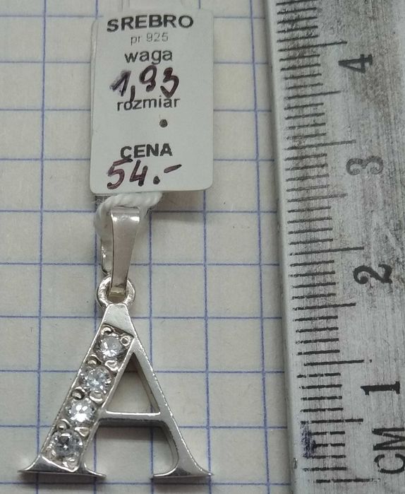 Wisiorek Litera A z cyrkoniami Srebro 925 NOWE