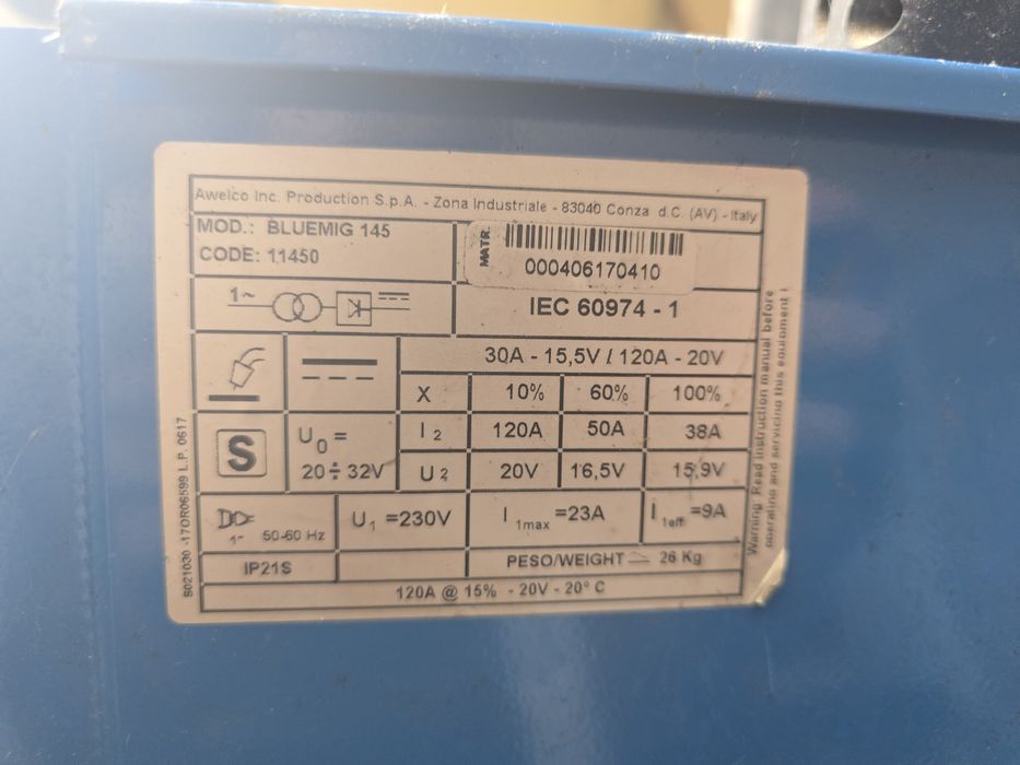 Máquina soldar MIG Awelco Bluemig 145