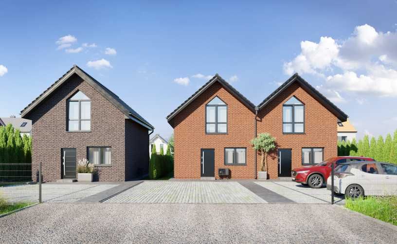 Stylowy dom z cegły klinkierowej w zabudowie wolnostojącej