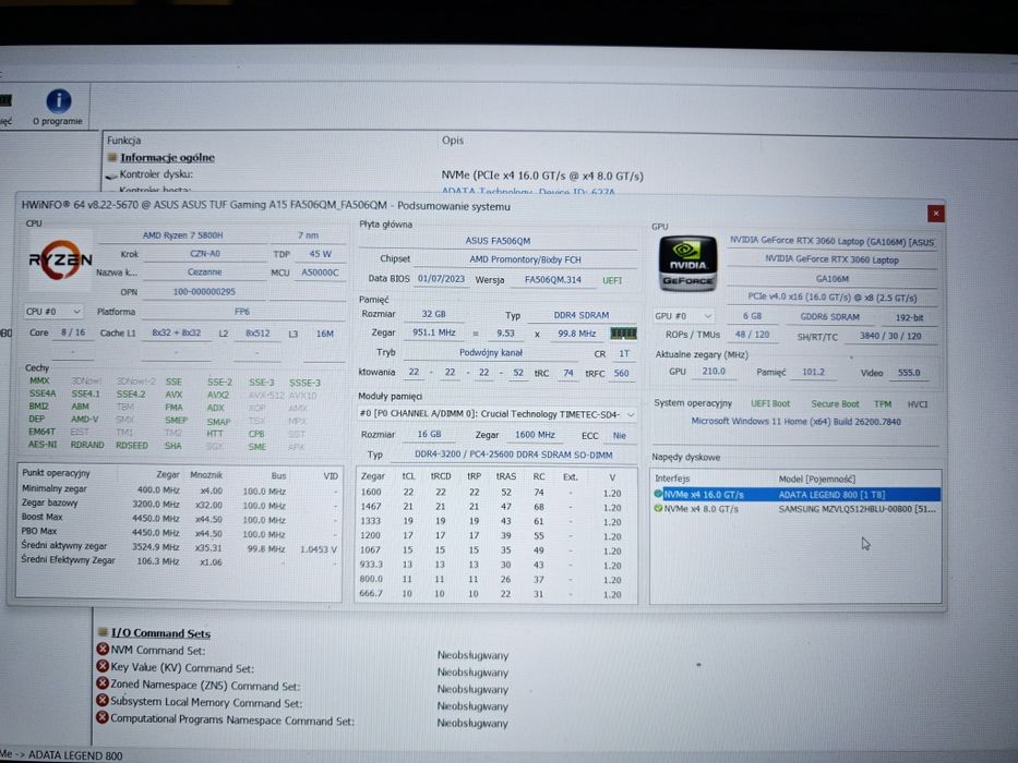 Asus Tuf Gaming A15 RTX3060 Ryzen 7 32GB  Ram 1TB
