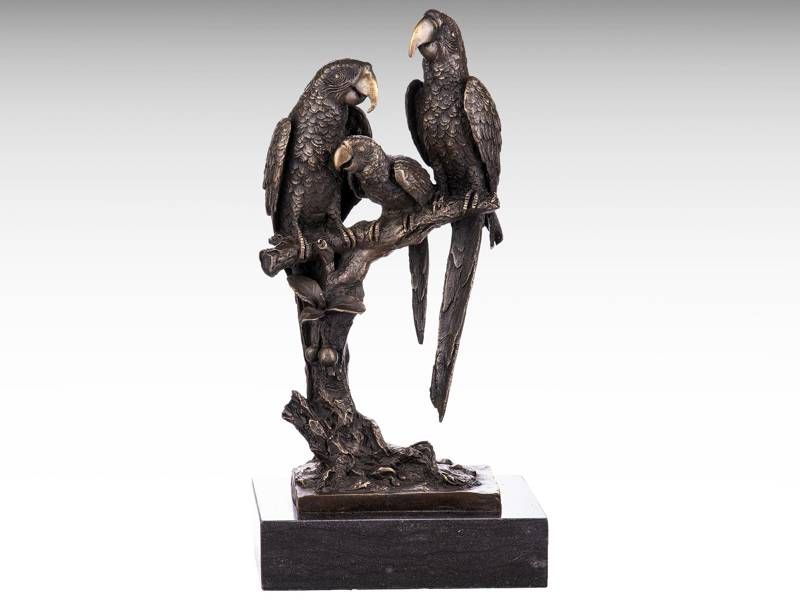 Escultura de bronze - Três papagaios brasileiros