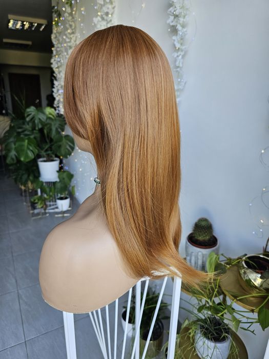 Długi topper tupet damski bursztyn 55 cm z grzywką Julia