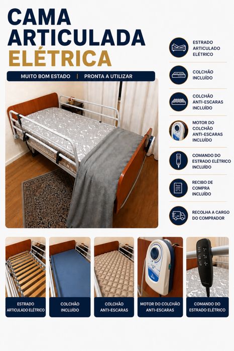 Cama Articulada Elétrica + Colchão Anti-Escaras + Comando + Manual