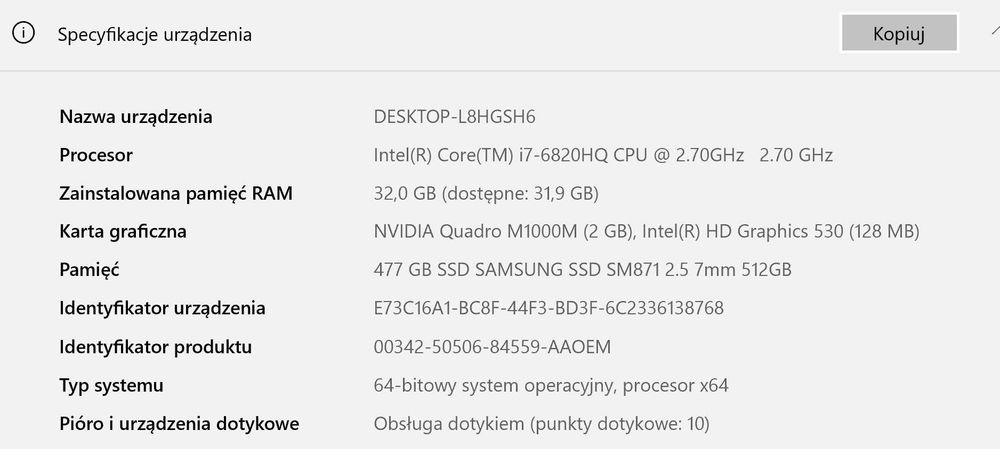 laptop dell precision 5510 ekran dotykowy win11 i7 32gb ram ssd super stan