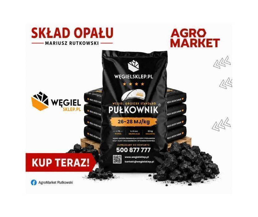 Węgiel GROSZEK Pułkownik 26-28 MJ/kg | Skład Opału Rutkowski | Dostawa Koneck Dobre