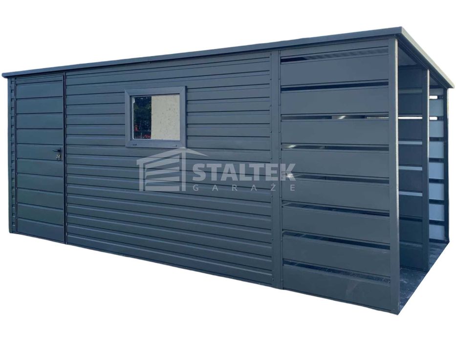 Schowek Domek ogrodowy 3,8x2,5m wiata drzwi okno dach spad w tył ST149