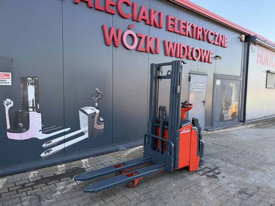 Paleciak elektryczny Linde widły 150 cm 430 cm 1400 kg wózek Linde