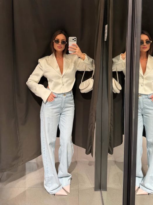 Атласний комплект блейзер + спідничка Zara