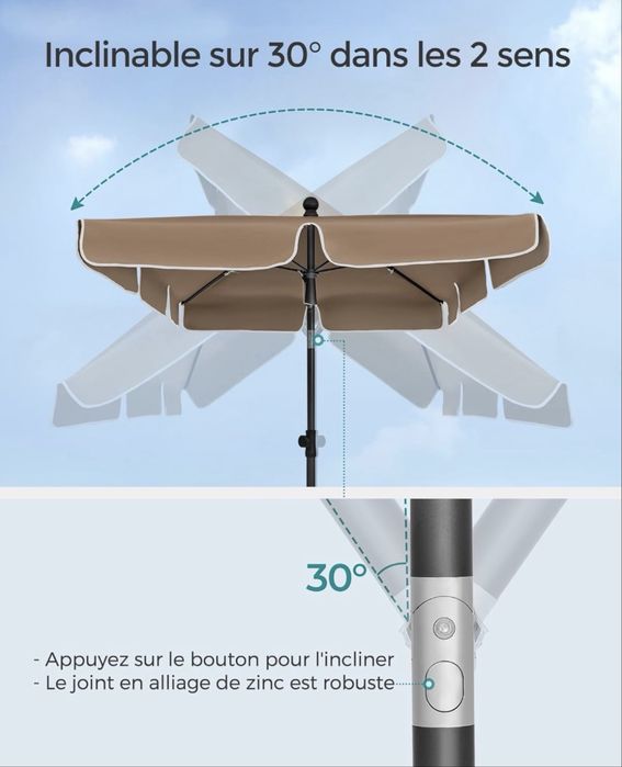 Parasol SONGMICS 200 x 125 cm – regulowany, składany, UPF 50+