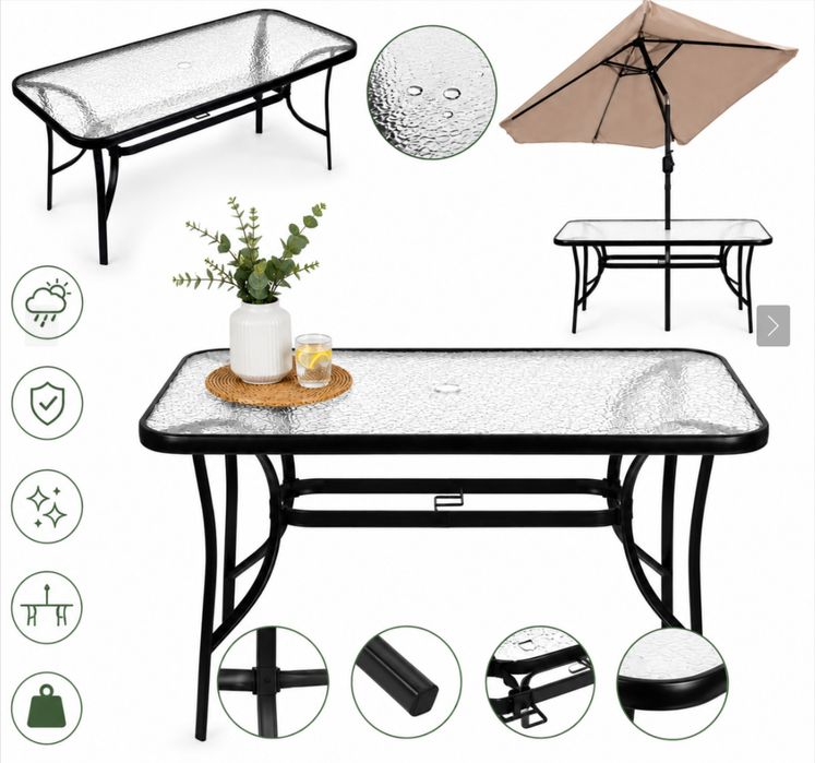 Stół / stolik ogrodowy tarasowy szklany blat 120 × 70 cm – 6 osób – czarny