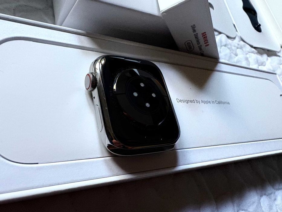 NIEUŻYWANY Apple Watch 8 45mm stalowy srebrny cellular BATERIA 100%