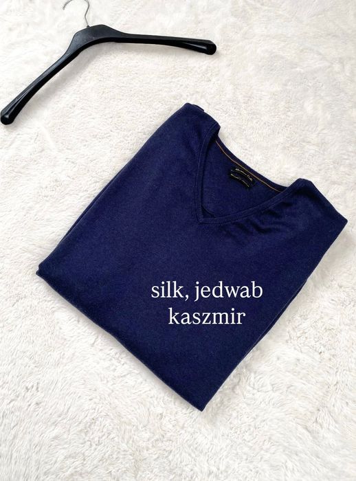 granatowy sweter massimo dutti bawełna jedwab kaszmir XXL