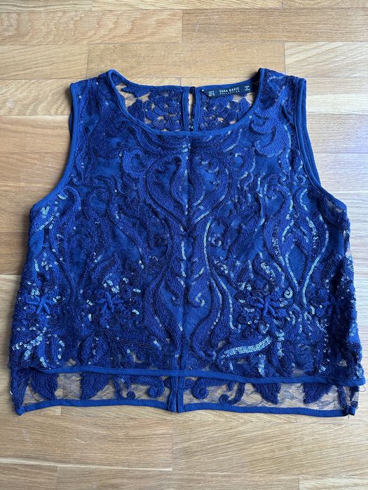 Top curto azul escuro - Zara