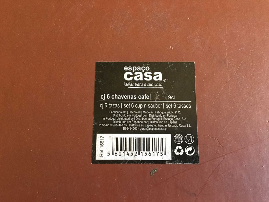 Conjunto de chávenas de café + pires 6 unidades