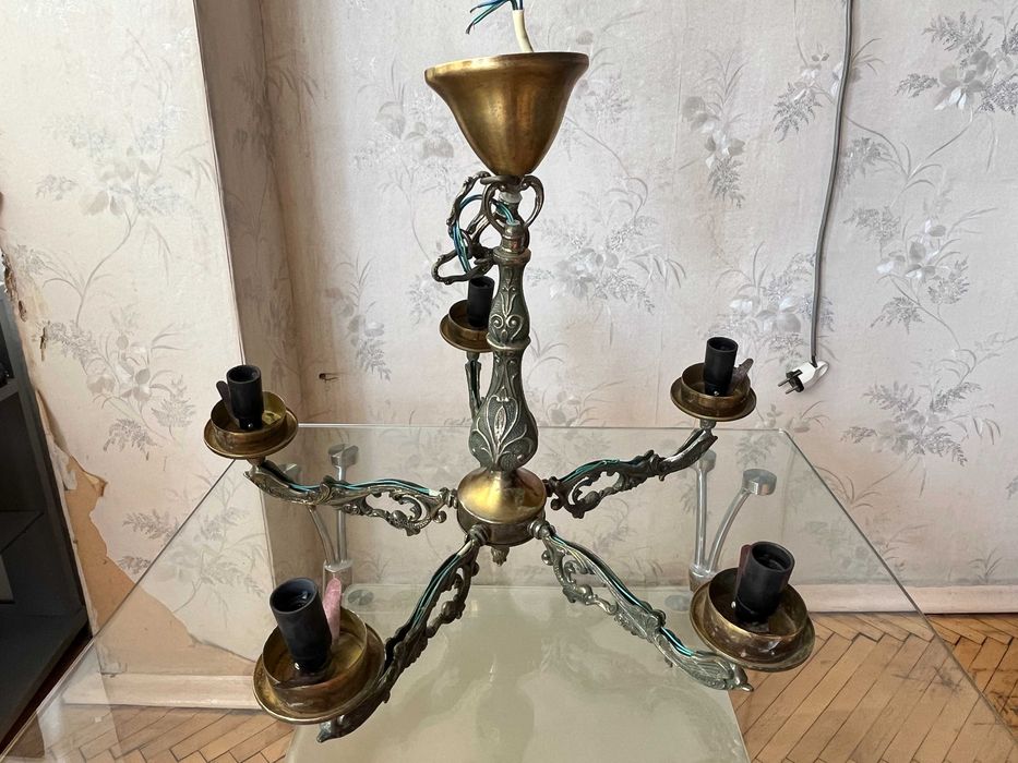 Бронзовая люстра Нимфа, на 5 рожков, СССР