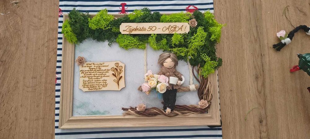 Ramka Urodziny Prezent Podziękowanie 18 30 40 50 lat , Chrzest Św. Rocznica , Ślub Makrama Ręczna !